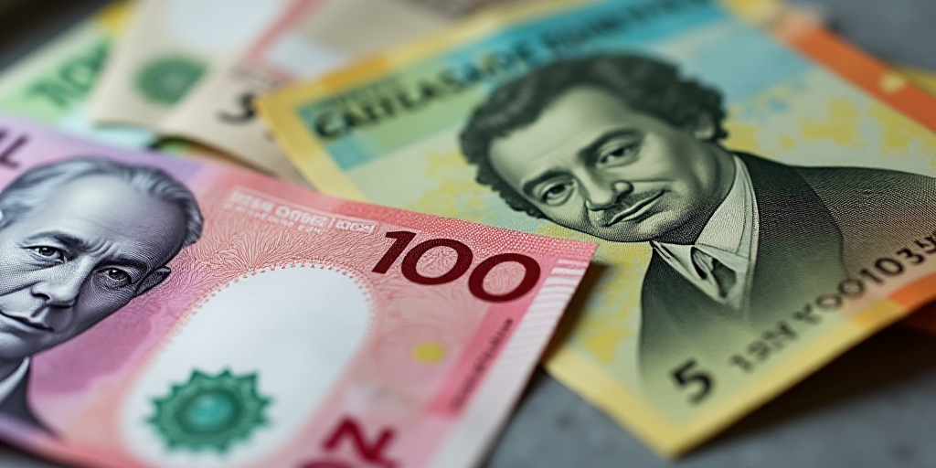 a mexican currency with a portrait of a man on it and a pile of bills in the background with a few b