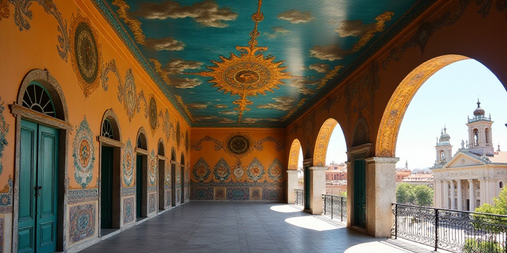 a painting on the ceiling of a building with a clock on it's side and a clock on the wall, Cimabue,