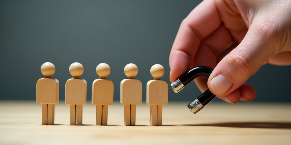 a person is putting a magnet on a group of wooden people with a magnet on top of them to spell out a