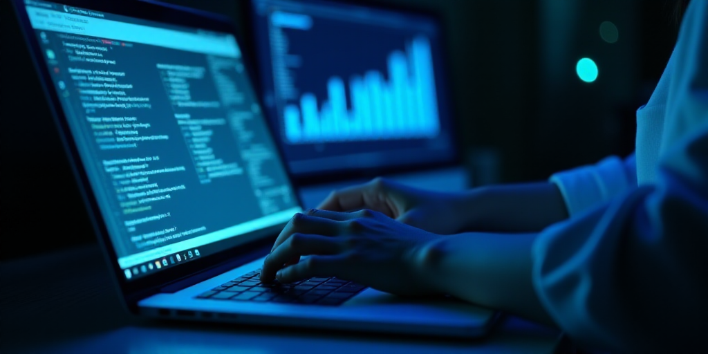 a person is typing on a keyboard with a blue light behind them and a logo behind them that says arti