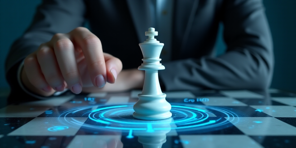 a person playing a game of chess with a white pawn and a blue circle around it with icons on it, Eve