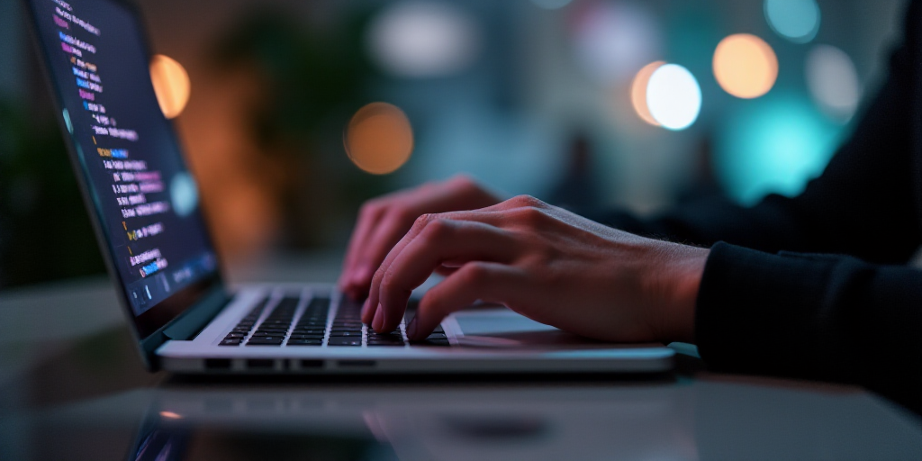 a person typing on a laptop keyboard with a hand on the keyboard and a hand on the keyboard of the l