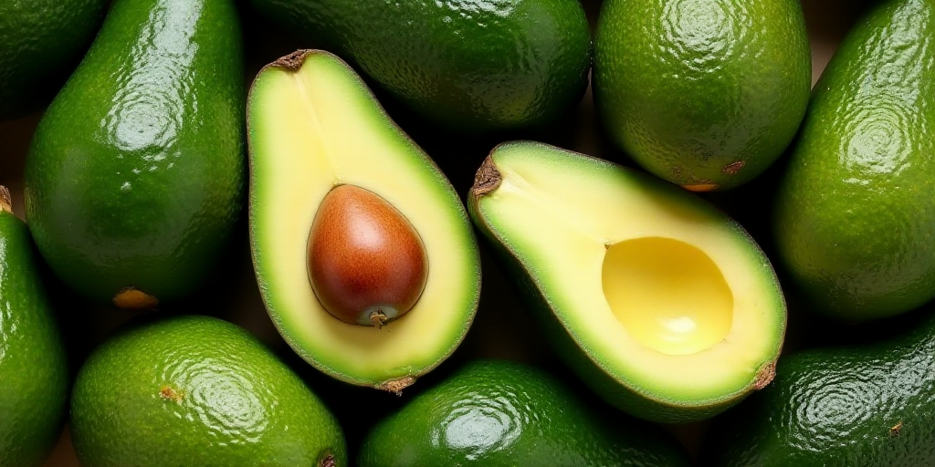 a pile of avocados with one cut in half and one whole in the middle of the pile, Ay-O, olive skin, a