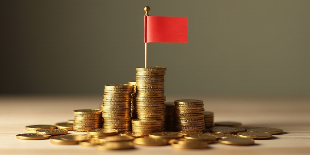 a pile of coins with a flag sticking out of it and a flag sticking out of the top of the stacks, Ber