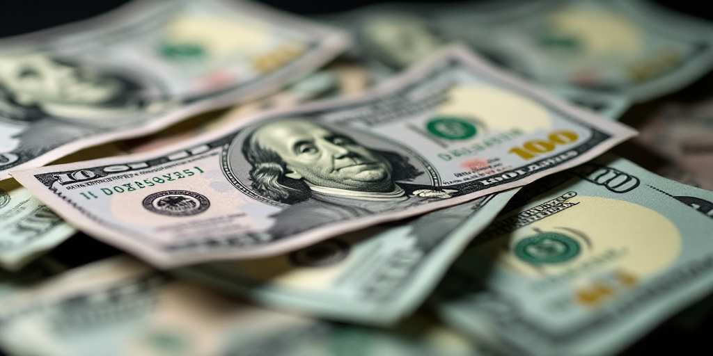 a pile of different bills with a lot of money on top of it, including one hundred dollars and one hu