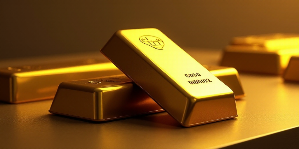 a pile of gold bars sitting next to each other on a table with other gold bars in the background, En