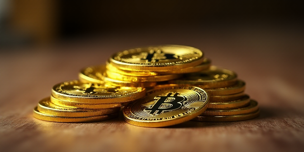 a pile of gold bitcoins sitting on top of a table next to each other on a table, Andries Stock, 16k,