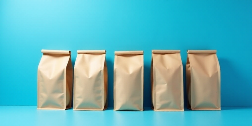 a row of coffee bags on a blue background with a blue background and a blue background with a blue b