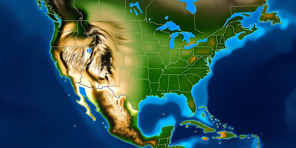 a satellite image of the united states and the atlantic ocean, with a green and blue map of the unit