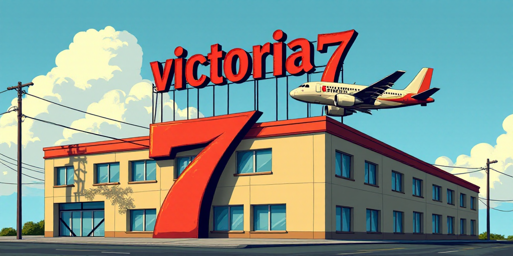 a sign on a building that says,'victoria 7'in spanish and spanish, with a plane on the side, Carlos