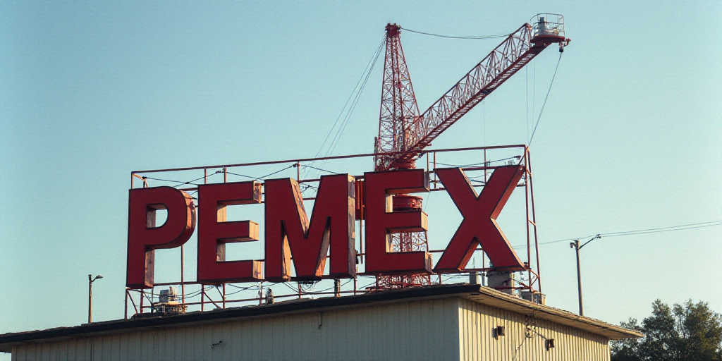 a sign on a building that says pemex on it's side and a red crane behind it, Constant Permeke, oil,