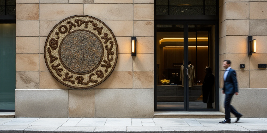a sign on a wall that says consar in a building with a glass door and a man walking by, Conrad Marca