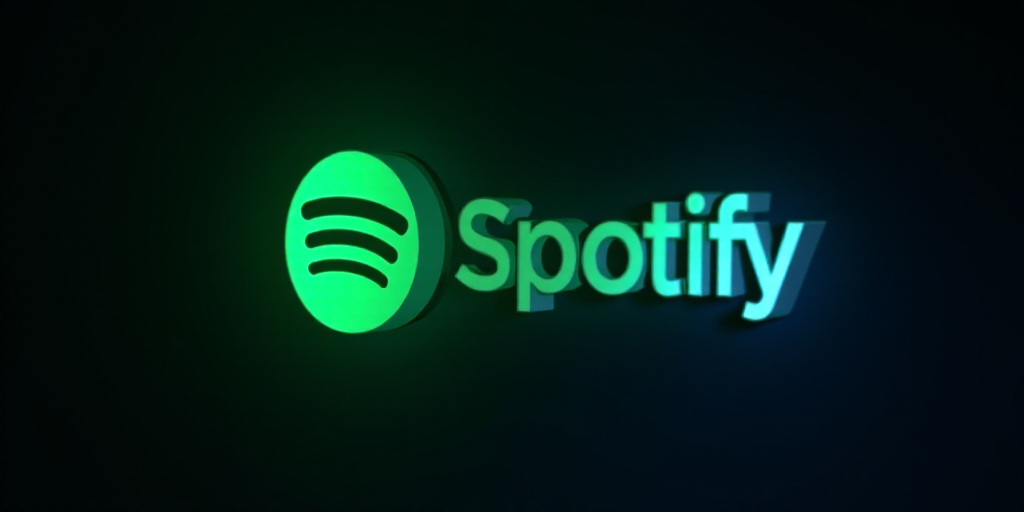 a spotify logo is shown in the dark with a green light on it's side and a blue light on the side, Ai