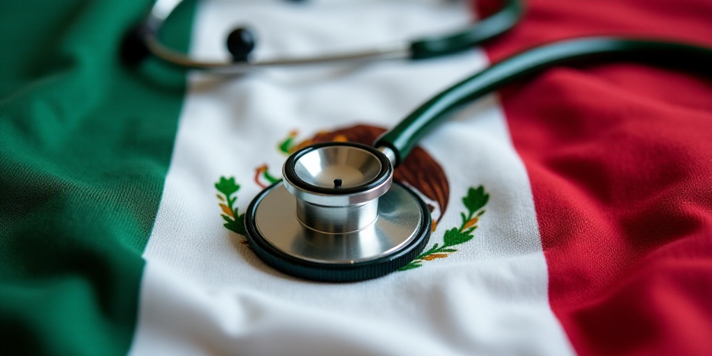 a stethoscope laying on top of a mexican flag blanket with a coat of arms on it, Aquirax Uno, photo