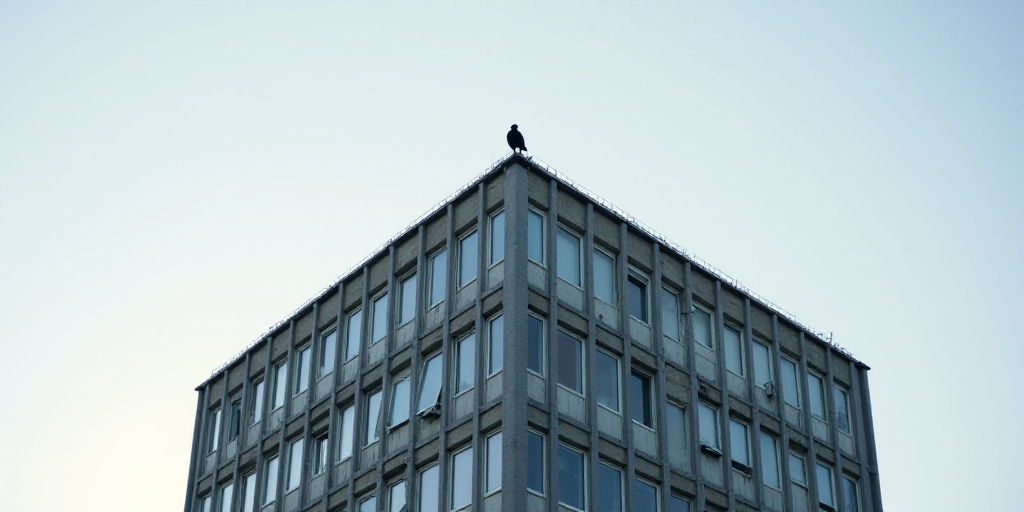 a tall building with a lot of windows on it's side and a bird on the top of it, Andries Stock, city,
