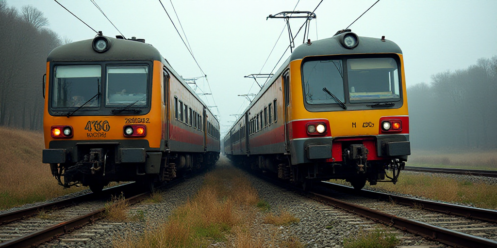 a train that is sitting on the tracks next to another train that is on the tracks and one of the car