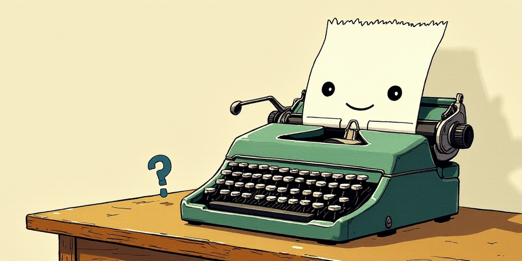 a typewriter with a face drawn on it and a caption for the words opinion and a question, Edward Otho