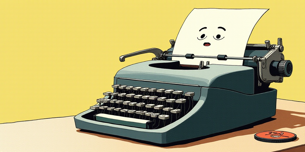 a typewriter with a face drawn on it and a caption for the words opinion and a question, Edward Otho