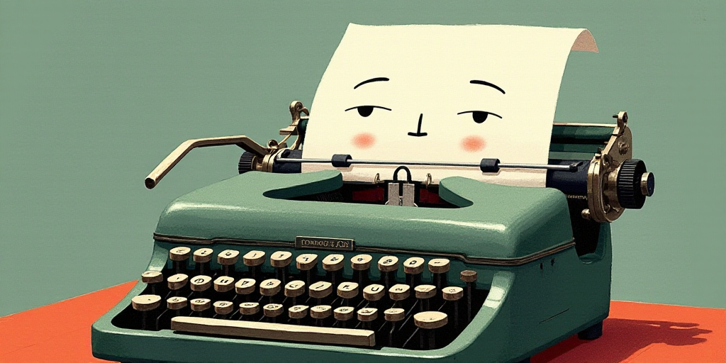 a typewriter with a face drawn on it and a caption for the words opinion and a question, Edward Otho