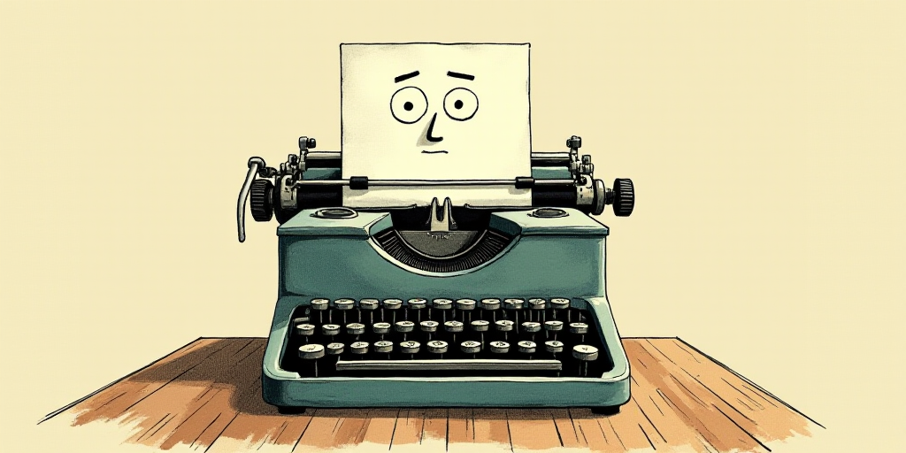 a typewriter with a face drawn on it and a caption for the words opinion and a question, Edward Otho