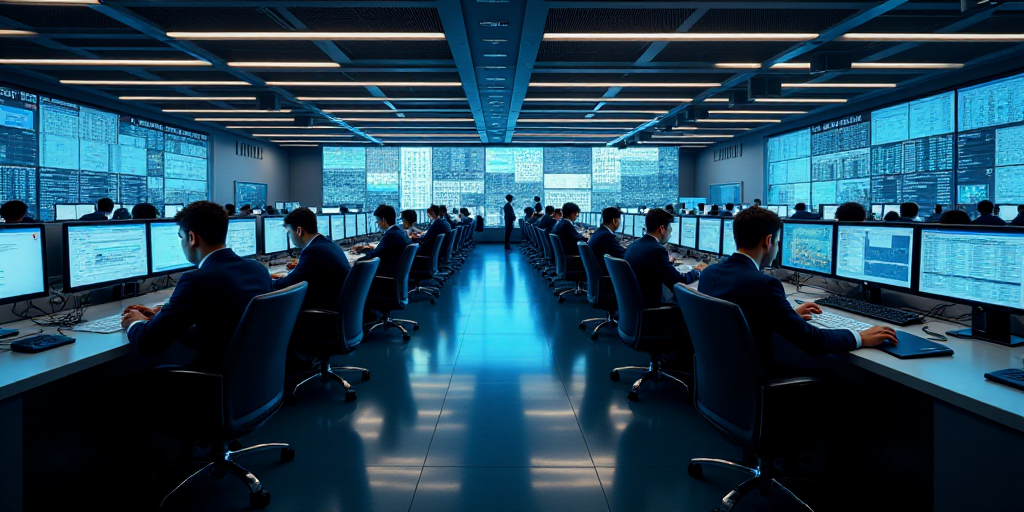 a view of a stock market with people working on their computers and on their phones and on their pho