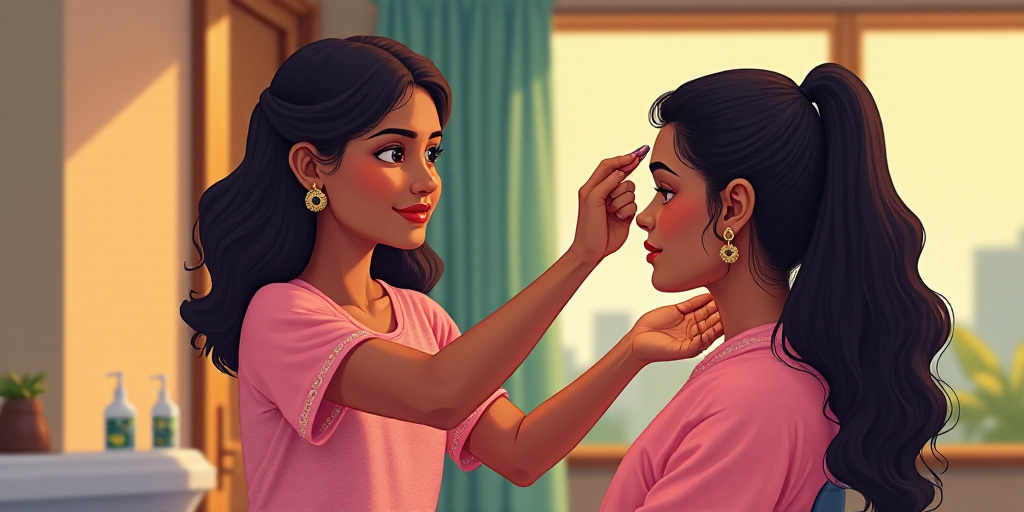 a woman getting her hair cut by a woman in a pink shirt and a pink flowered shirt on, Ella Guru, awa