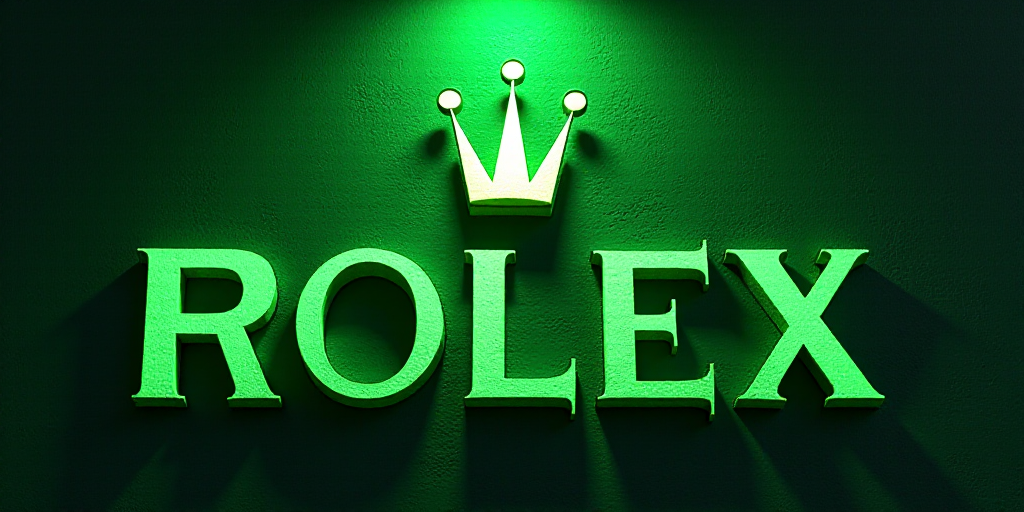rolex sign on a wall with a crown on it's head and a green light above it, Carles Delclaux Is, logo,