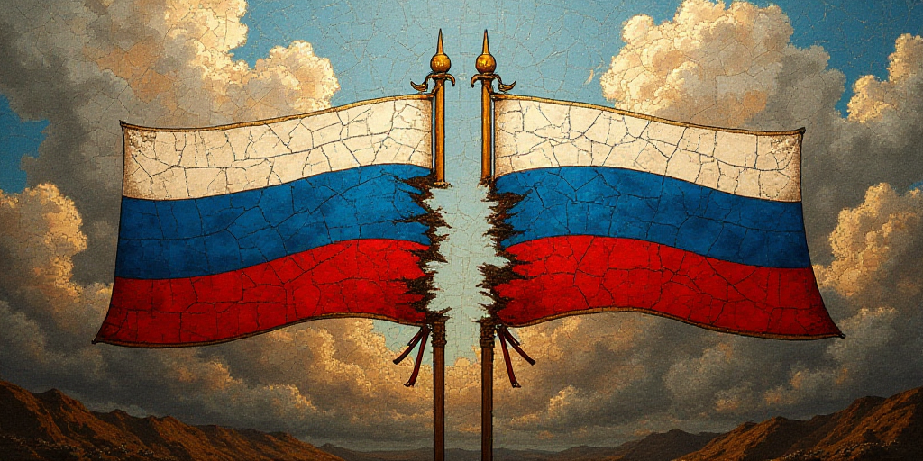 two flags are shown with one of them torn apart and the other half torn off with a flag on it, Boris