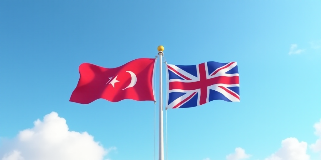 two flags flying in the air with a blue sky in the background with clouds in the background and a bl