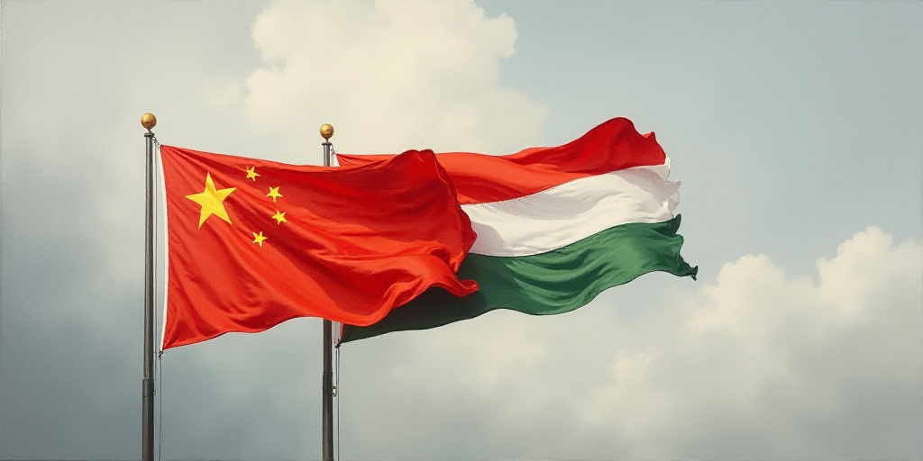 two flags flying in the wind on a cloudy day with a grey sky in the background and a red, white and