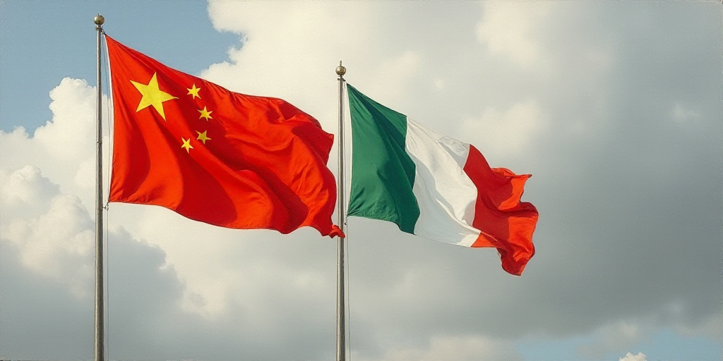 two flags flying in the wind on a cloudy day with a grey sky in the background and a red, white and