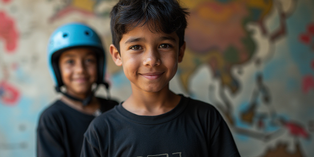 a boy in a black shirt and a picture of a boy in a blue helmet and a black shirt, Felix-Kelly, award
