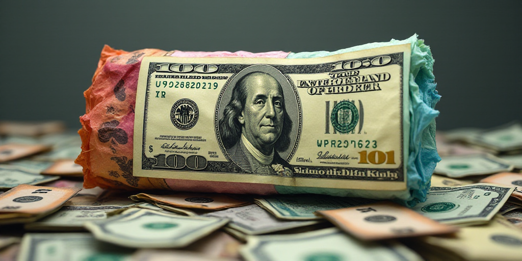 a bunch of money with a lot of different colors on it's sides and a lot of money on the other side,