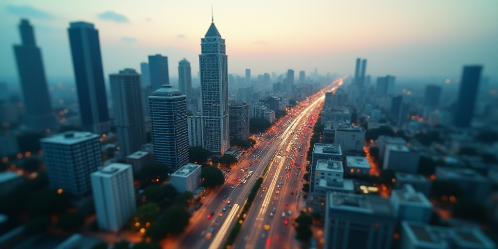 a city with a lot of tall buildings and a lot of traffic on it's sides and a lot of buildings on the