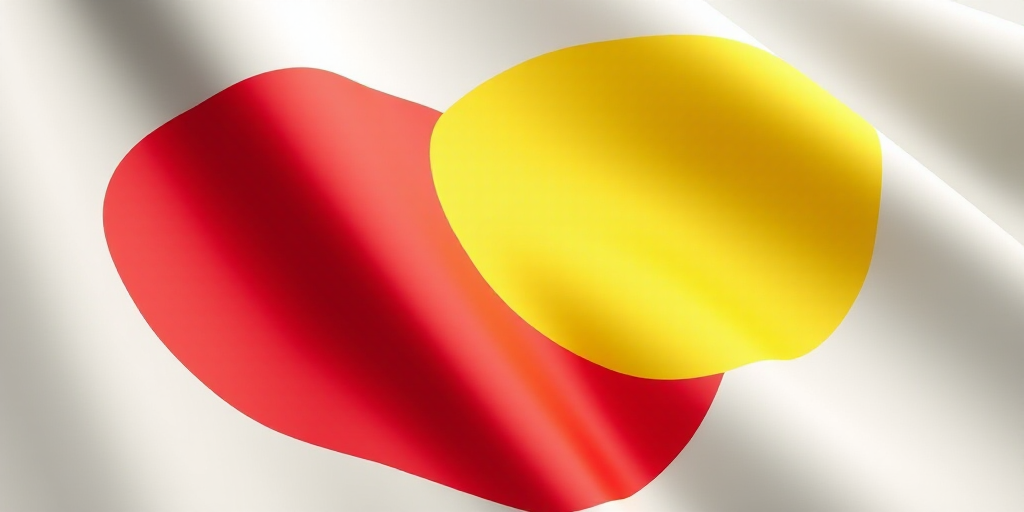 a close up of a flag with a red circle on it's side and a yellow circle on the other side, Ai-Mitsu,