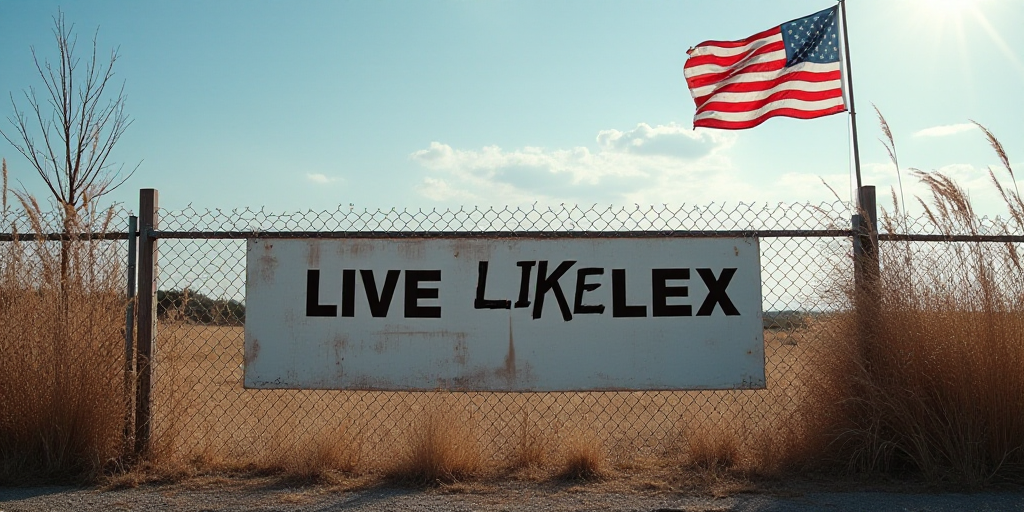 a fence with a sign that says live like alex next to a flag and a sign that says live like alex, Ale