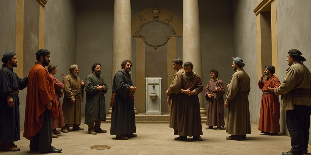 a group of men standing around a water dispenser in a building with a man taking a picture, Ceferí