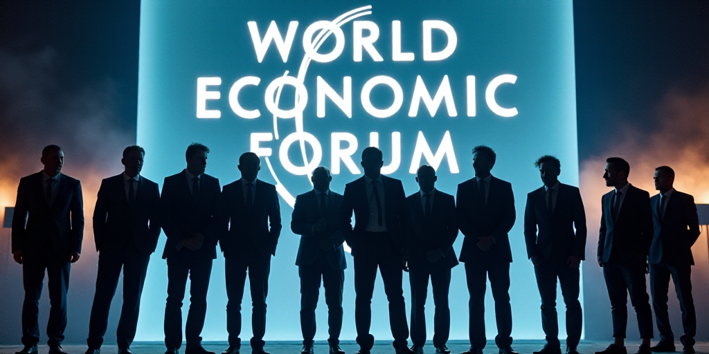 a group of men standing next to each other in front of a sign that says world economic forum forum,