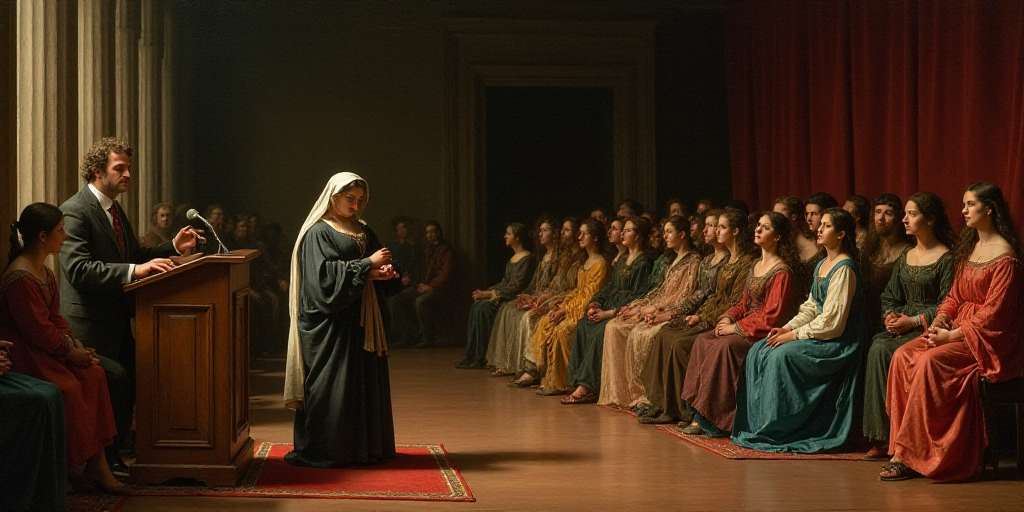 a group of people sitting on a stage with a man speaking to them and a woman standing at a podium, A