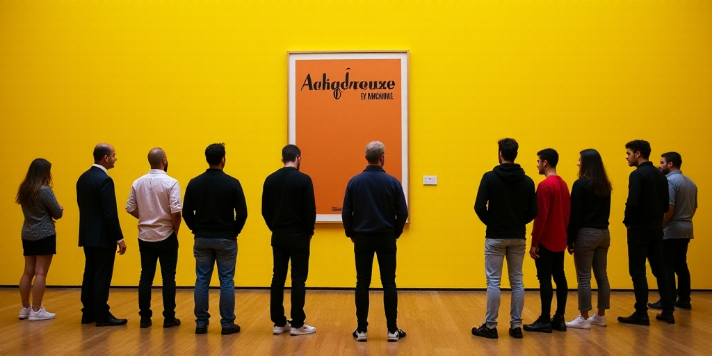 a group of people standing next to each other on a wooden floor in front of a yellow wall with a sig