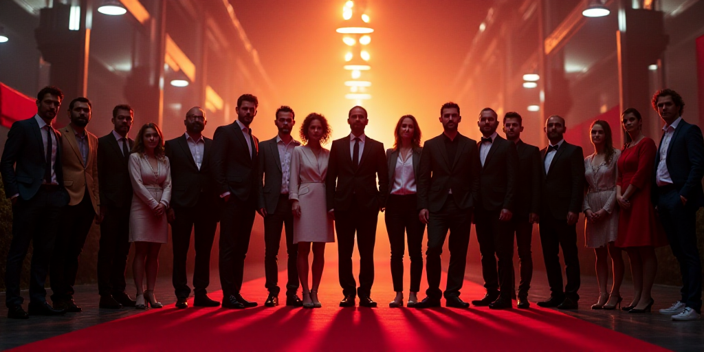 a group of people standing on a red carpet together at a movie premiere with the cast of the film, A