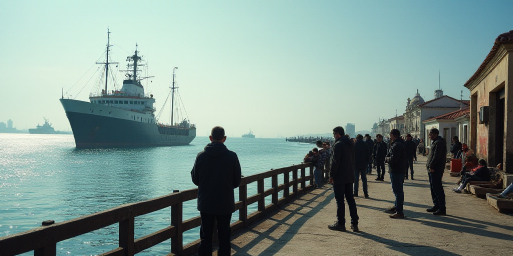 a group of people standing on a dock next to a large ship in the water and fishing on the water, Fel