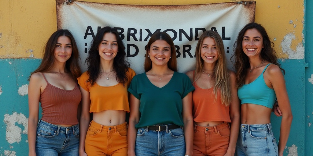 a group of women standing next to each other in front of a banner and a wall with a sign, Aquirax Un
