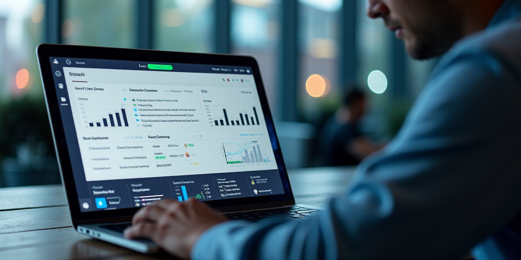 a laptop with a screen displaying a data dashboard and a text that reads the sensory software that g