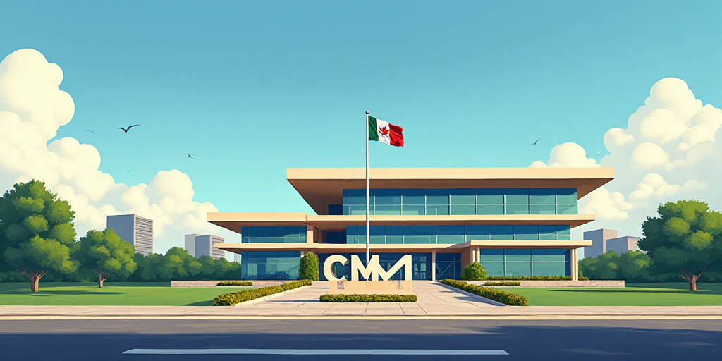 a large building with a flag and a large sign in front of it that says ccmx in spanish, Cándido Ló