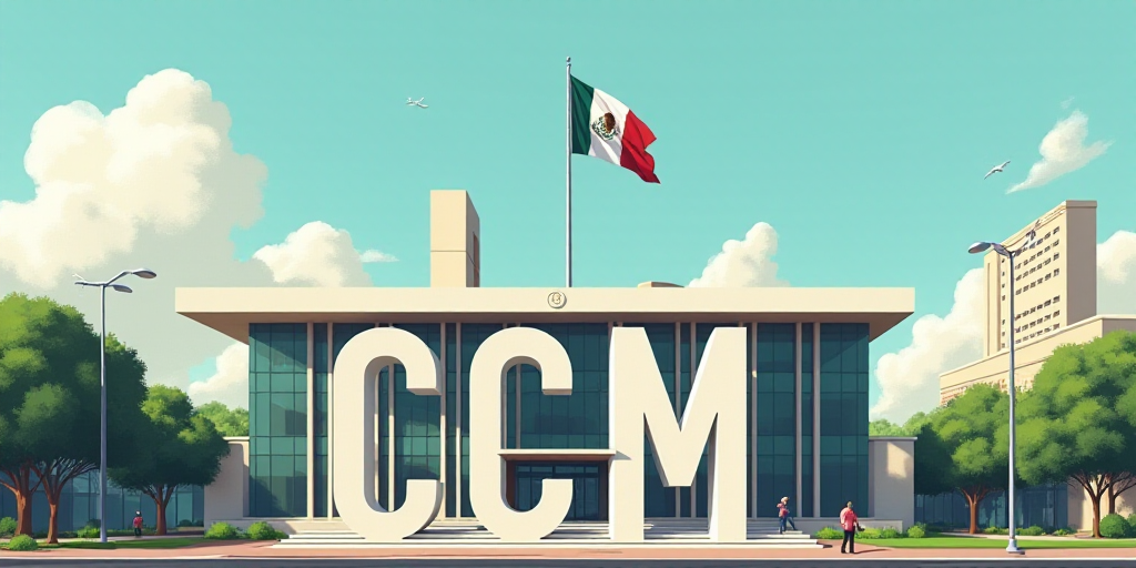 a large building with a flag and a large sign in front of it that says ccmx in spanish, Cándido Ló
