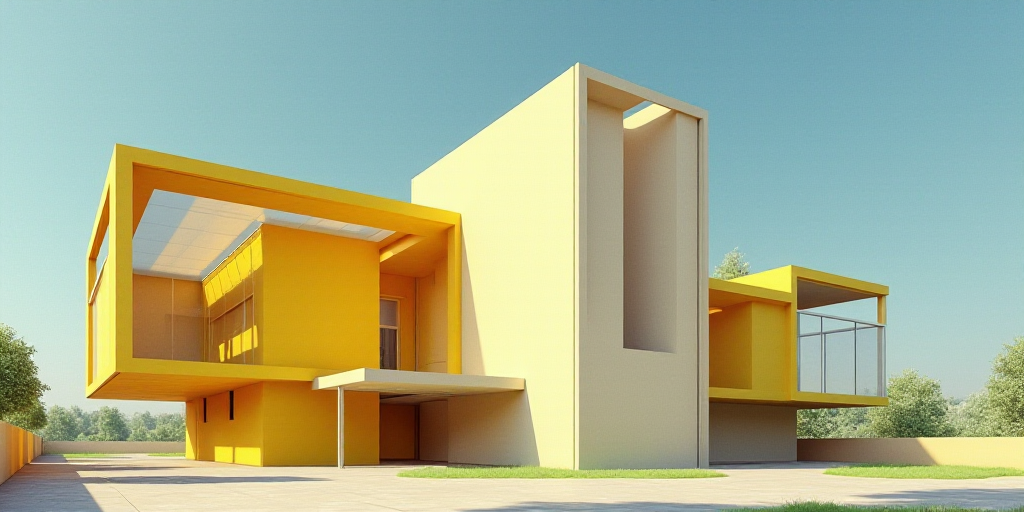 a large building with a yellow sign on top of it's side and a large building with a yellow sign on t