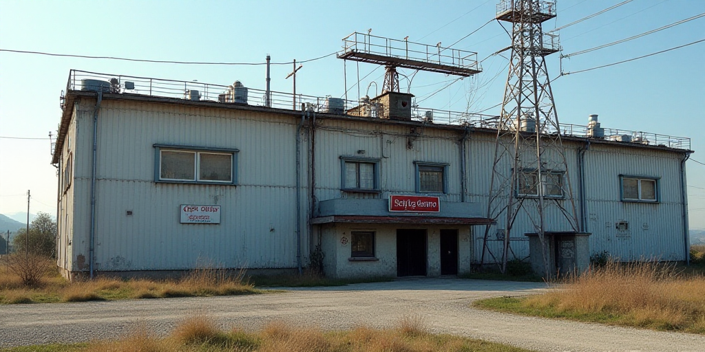 a large building with many wires and wires on it's sides and a sign that says, c f e, Ceferí Olivé