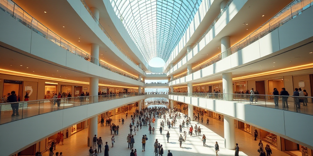 a large mall with a lot of people walking around it and a ceiling with a glass dome above it, Beeple