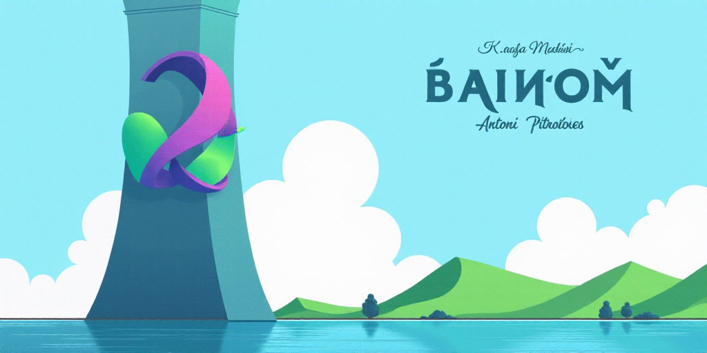 a large tower with a green and blue logo on it and a blue and white background with a green and purp